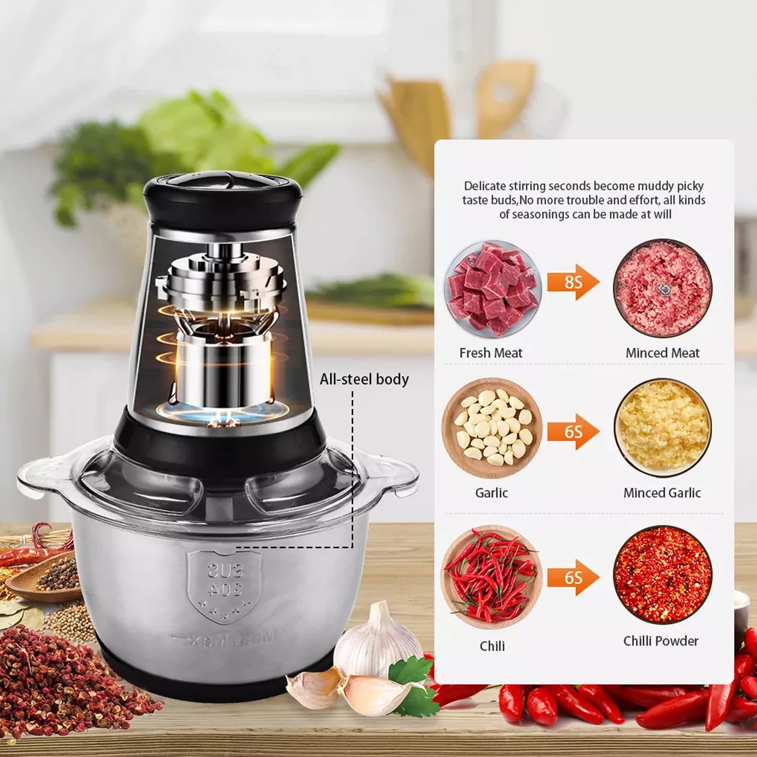 5104 3Ltr Electric Food Processor Stainless Steel Onion Cutter Multi Chopper 2 Speed Levels 5 Blades Universal Chopper for kitchen DeoDap 5104 3Ltr Electric Food Processor Stainless Steel Onion Cutter Multi Chopper 2 Speed Levels 5 Blades Universal Chopper for kitchen DeoDap